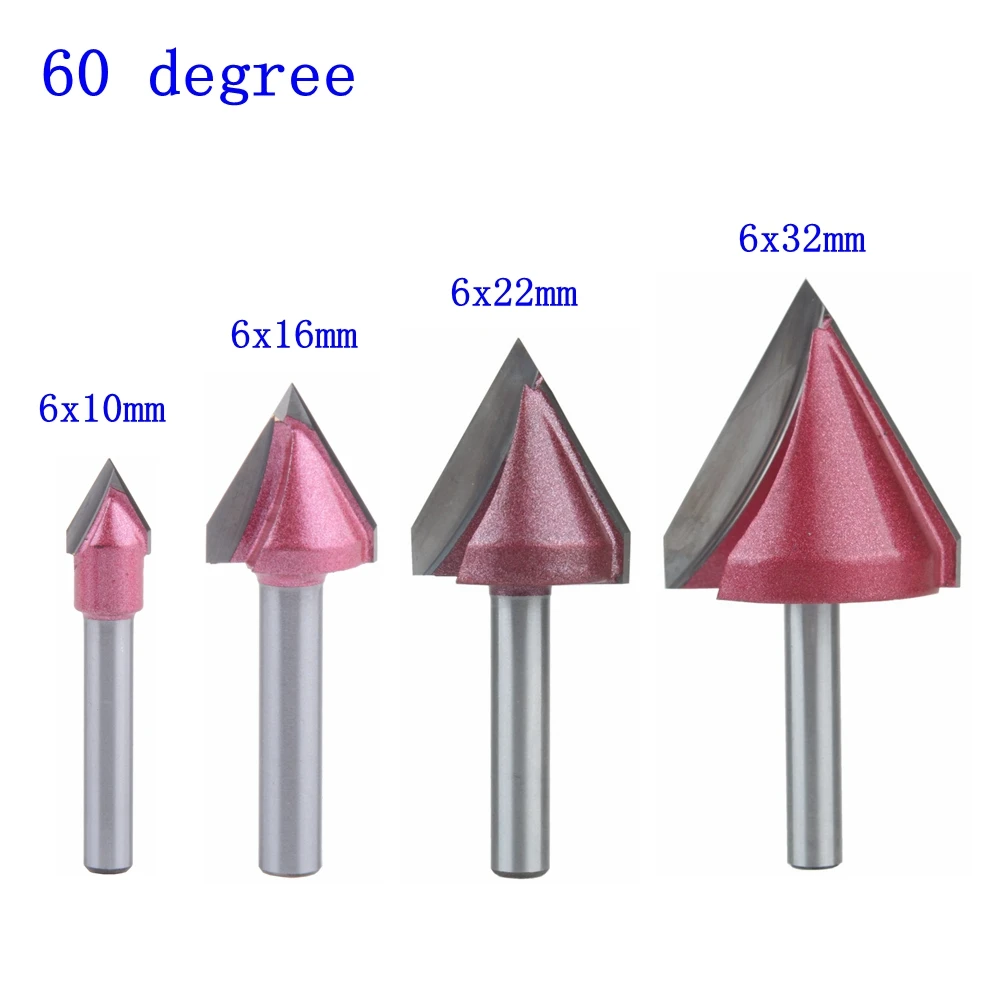 4pc 6mm Vbit CNC Solid Carbide End Mill 3D Woodworking Tungsten Carbide Milling MDF Milling