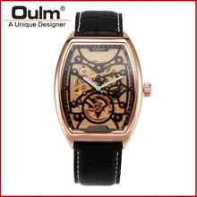 Fashion Men Brand OULM Mechanical Watches Leather Strap Wristwatch Gold Silver Watch Metal Case