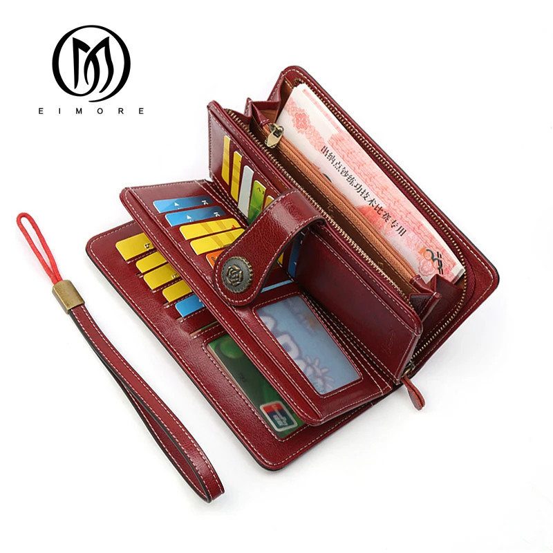 

EIMORE 2018 New Women Clutch Wallet Split Leather Long Wallet With Strap Zipper Wallet Purse Card Holder Purse Carteira Feminina