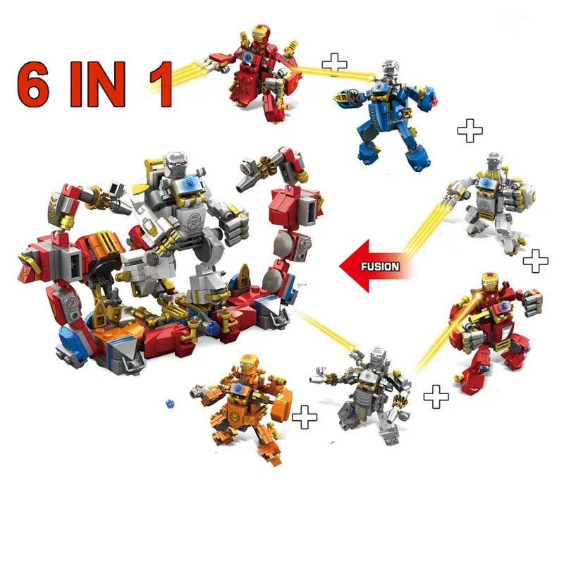 

Marvel Super heroes Series Iron Man Mech demolished armor Mini Doll Figures Building Blocks Toys For Kids Gifts