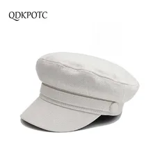 QDKPOTC модные армейские кепки Демисезонный из хлопка и льна Матросская шляпа Для женщин мужские черные с плоским верхом Женская дорожная Кепка-кадетка Кепка Капитана