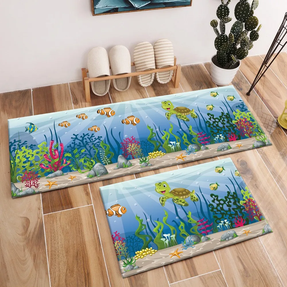 

Undersea Turtle Fish Area Rug And Carpet For Kids Baby Home Living Room Crystal Velvet Cushion Bedroom kitchen Floor Door Mats
