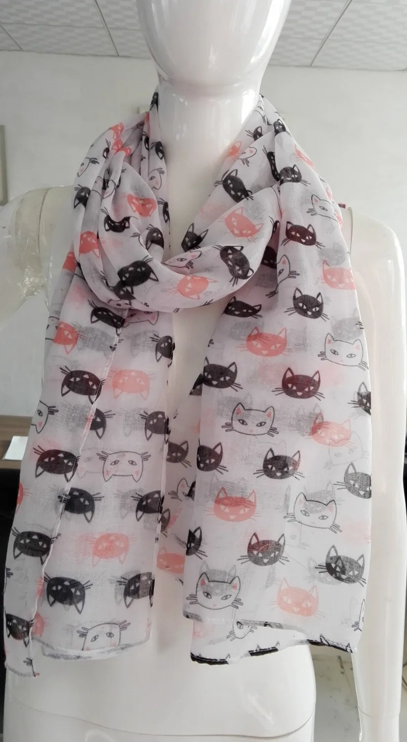 

Women Ladies Girl Voile Cat face Printed Scarf 10pcs/lot free shipping