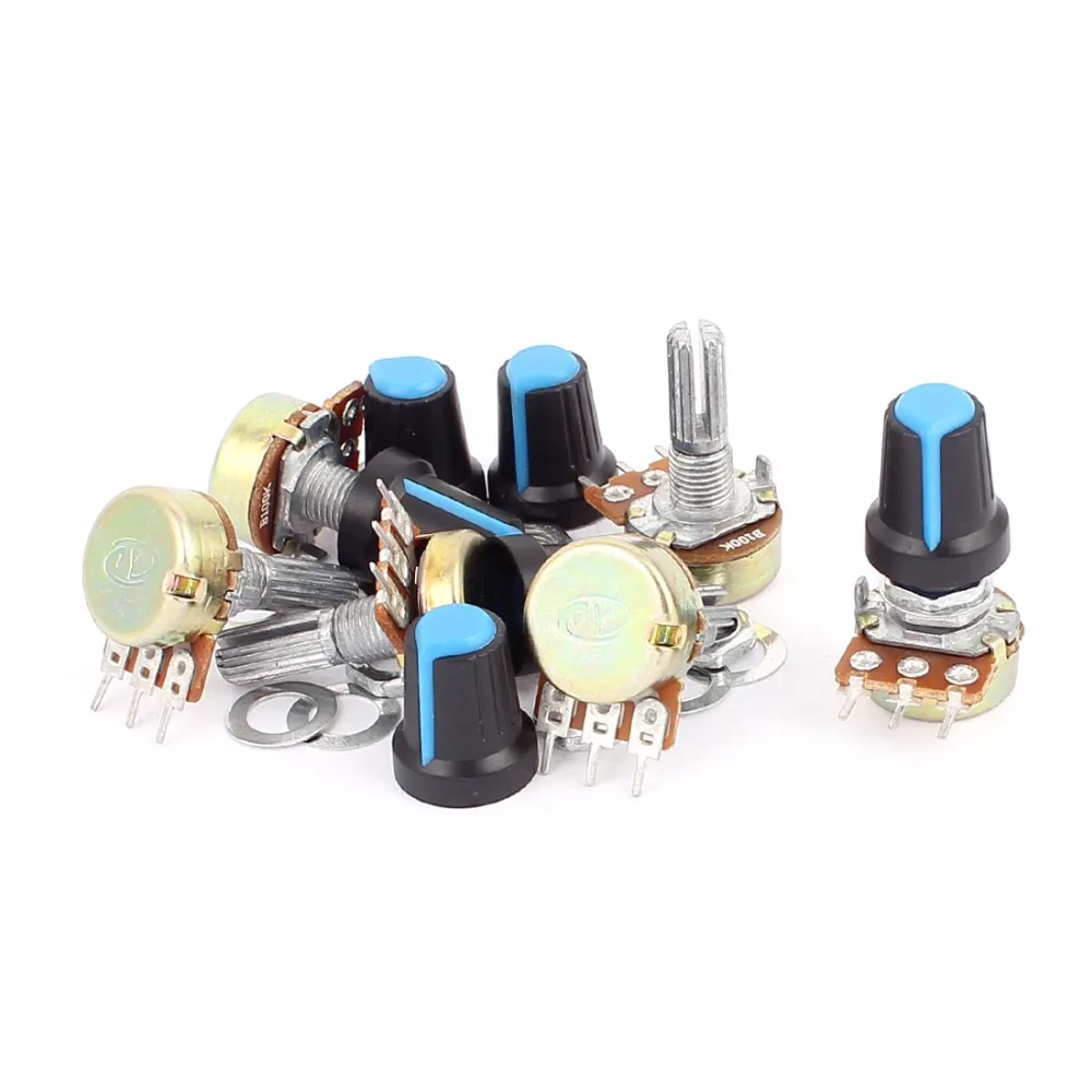 6 Pcs B100K 100Kohm 20mm Linear Rotary Shaft Audio Taper Potentiometers