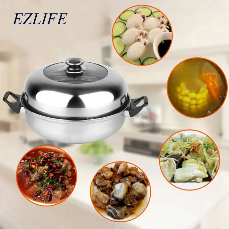 

EZLIFE Cookware Stainless Steel Double Steamer Home Kitchen Bun Pastry Fish Dumpling Steamer Multi-function Family Cookware Tool