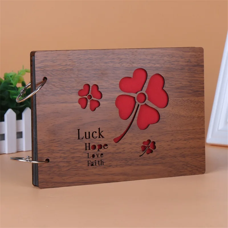 Фотоальбомы 8 дюймов с ярко-красной деревянной обложкой альбомы ручной работы с отрывными листьями, приклеенный фотоальбом, персонализированный фотоальбом для влюбленных, сделай сам - Цвет: Luck