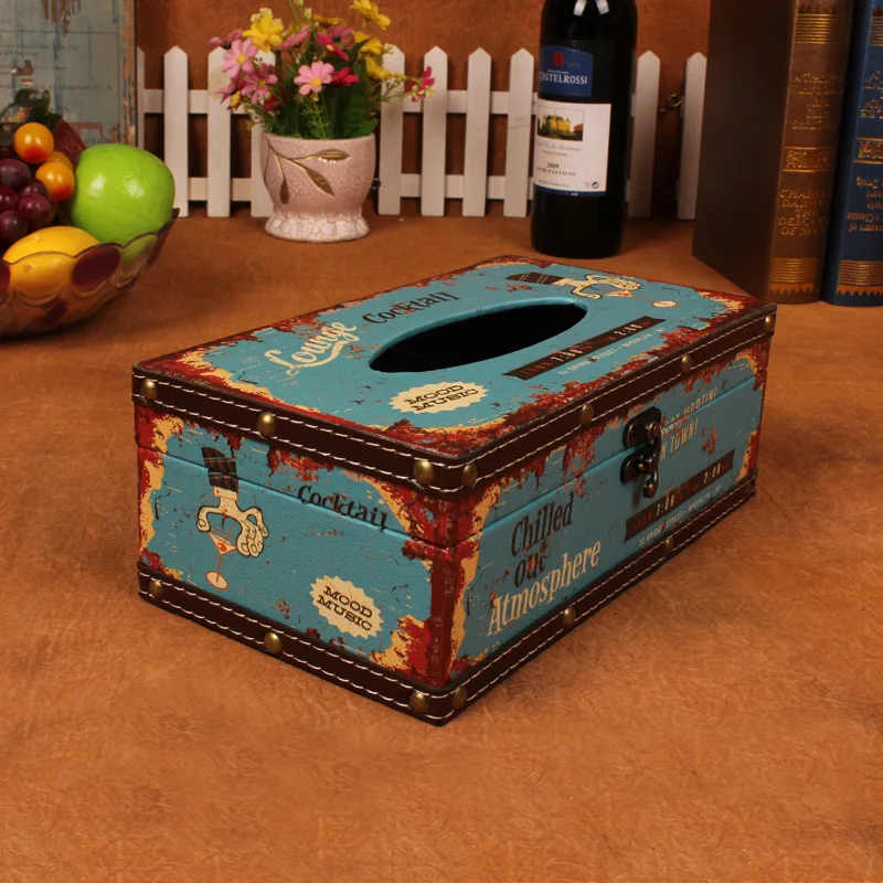 

SellingRetro Can be clamshell Paper box Do old crafts household products bule rectangle Desktop storage Roll tray Exquisite gift