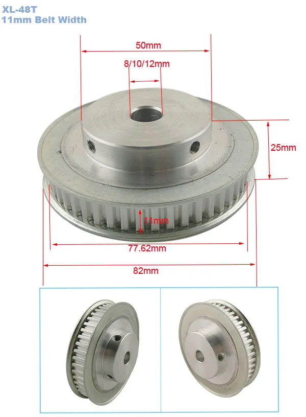 XL Тип 48 т зубчатый шкив 8/10/12 мм внутренний диаметр 5,08 мм Шаг 11 мм ремень Ширина Алюминий сплав 48 Зубцов, синхронные ременные Шкивы