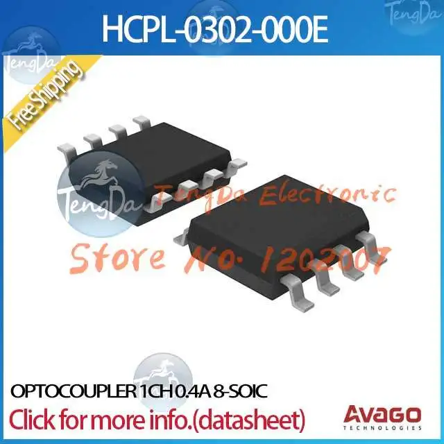Бесплатная Доставка 5 Шт./лот HCPL-0302-000E OPTOCOUPLER 1CH 0.4A 8-SOIC 0302 HCPL HCPL-0302 |