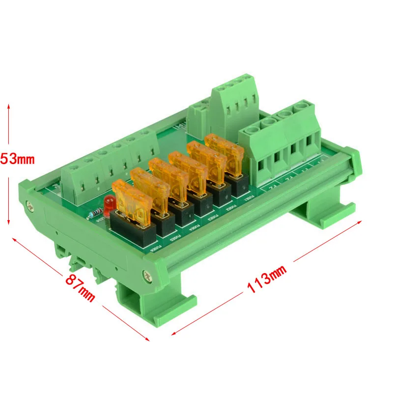 Din-рейку 6 позиции распределения питания предохранитель Модуль платы, для AC/DC 5~ 32 В