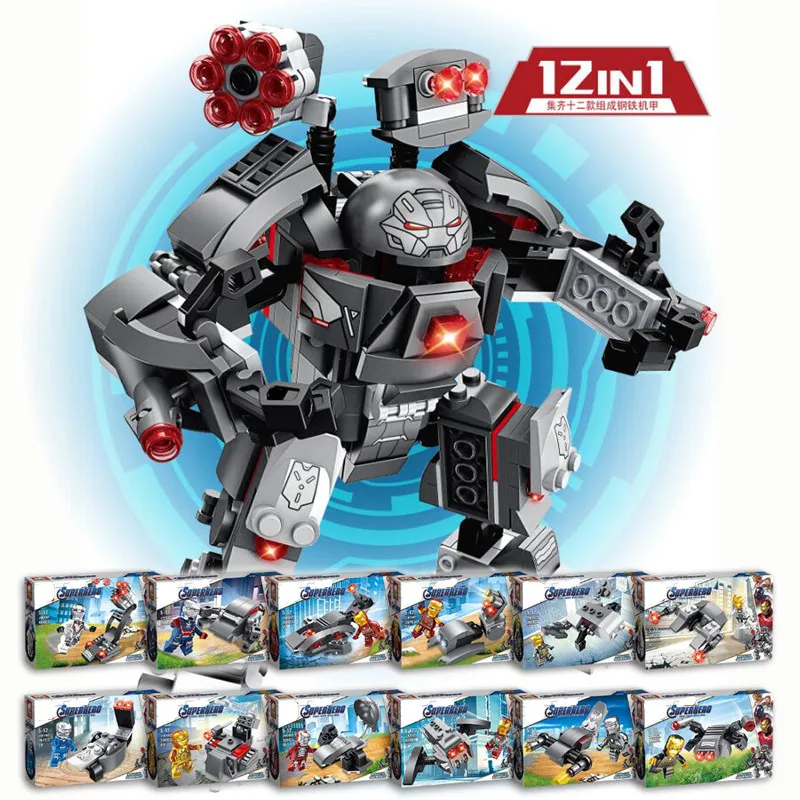 

12Pcs Marvel Avengers Super Heroes iron Man War Machine Buster Figures Building Blocks Bricks Kids Toys Compatible With Lego
