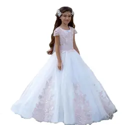 Платье для выпускного бала с маленькими цветами для девочек; розовое платье для свадебной вечеринки; детское вечернее бальное платье; Fille