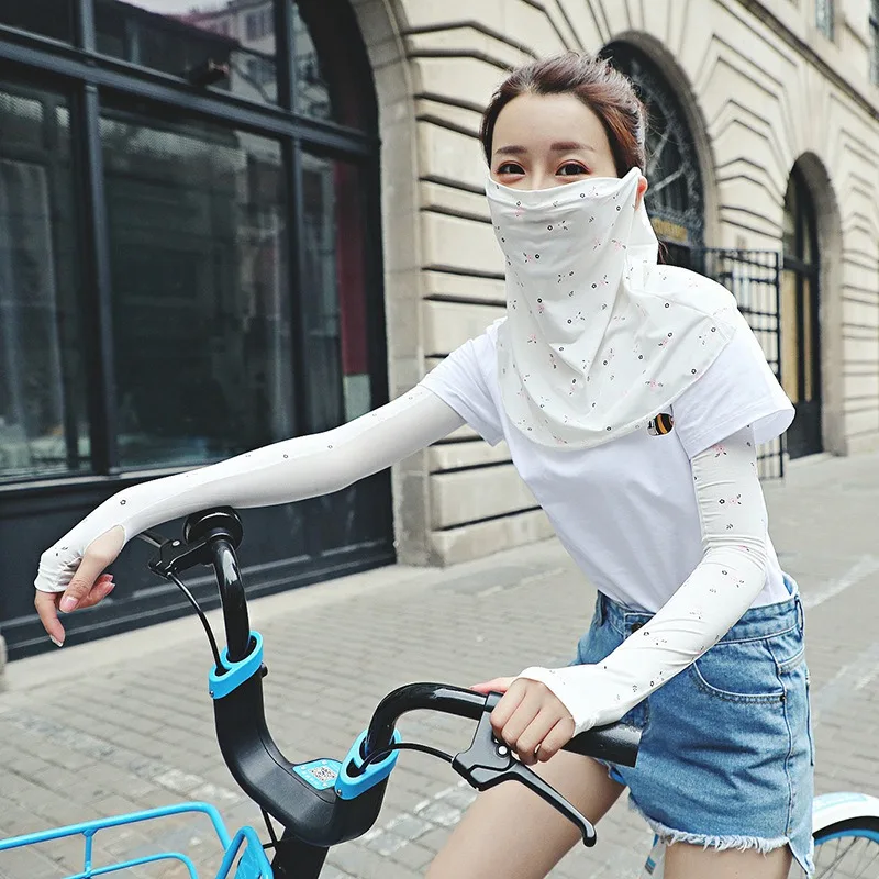 

Women Cycling Face Mask + 1 pair of arm sleeves Summer UV Protection Ice Silk Neck Mask Sun Protection Breathable Riding