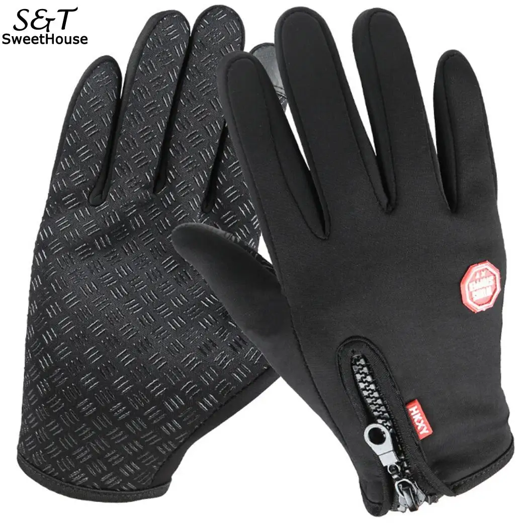 Ветрозащитные спортивные перчатки с сенсорным экраном для мужчин и женщин, спортивные перчатки Guantes для тренировок, зимние ветрозащитные водонепроницаемые перчатки - Цвет: Black