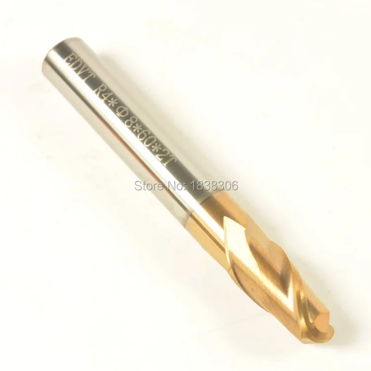 

1pcs EDVT Staight shank R4-D8-60-2T 2Flutes Micro Grain tungsten Steel 60HRC Ball end mill cutter For CNC Milling