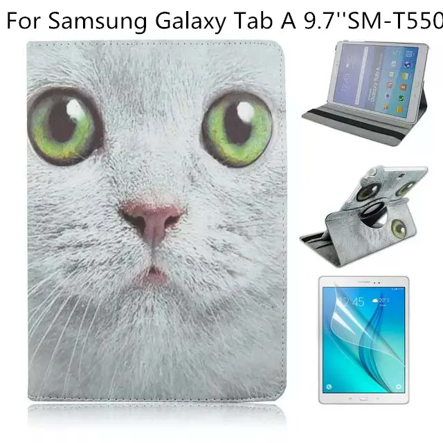 

360 Degree Rotating Stand Smart Flip Case Leather Cover Case for Samsung Galaxy Tab A 9.7inch Tablet SM-T550+Screen Protector