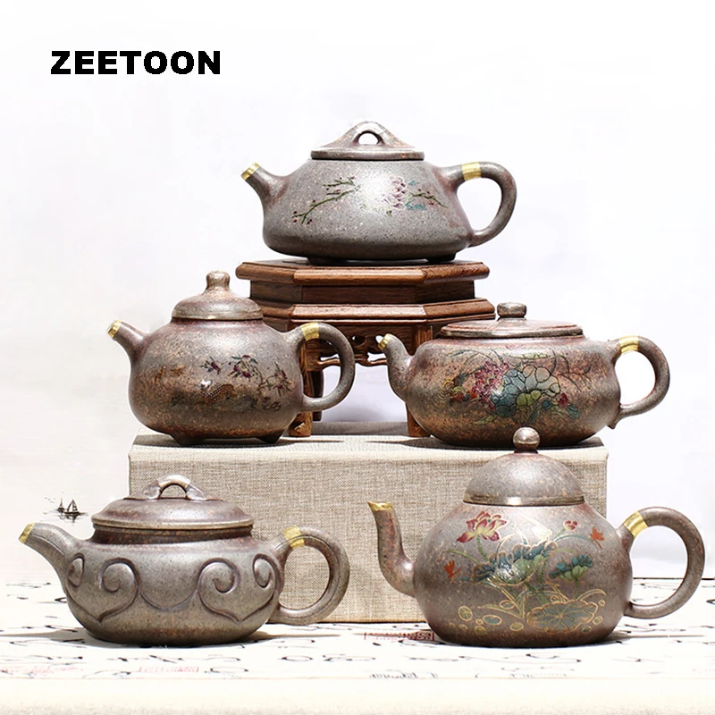 

190cc Authentic Yixing Teapot Master Handmade Kiln Change Enamel Flower Pot Tea Maker Chinese Tea Set Purple Clay Tea Pot Kettle