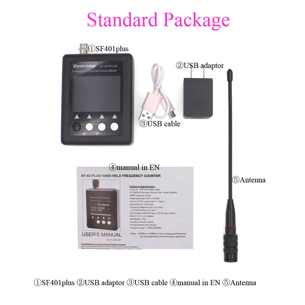 SURECOM Frequency meter SF401plus SF-401 plus Frequency Counter 27Mhz-3000Mhz Radio Portable Counter meter Frequency tester frequency fit device