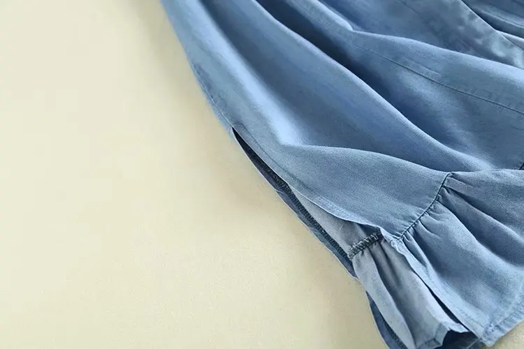 Повседневное летнее платье женское винтажное синее Tencel женское джинсовое платье с воротником на пуговицах спереди и с коротким рукавом