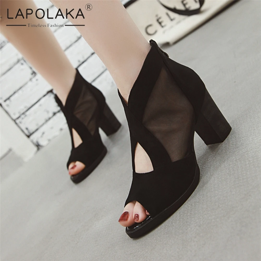 

Lapolaka New Arrivals 2019 Peep Toe Solid Fashion Boots Woman Shoes Square Heels Zipper Shoes Woman Boots Lady Shoe