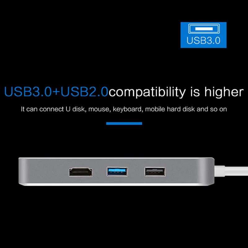 Тип C концентратор 7 в 1 HDMI адаптер мультимедийные Интерфейс USB3.0 Hub Ethernet RJ45 Порты и разъёмы HD видео конвертер SD TF Картридер для Mac