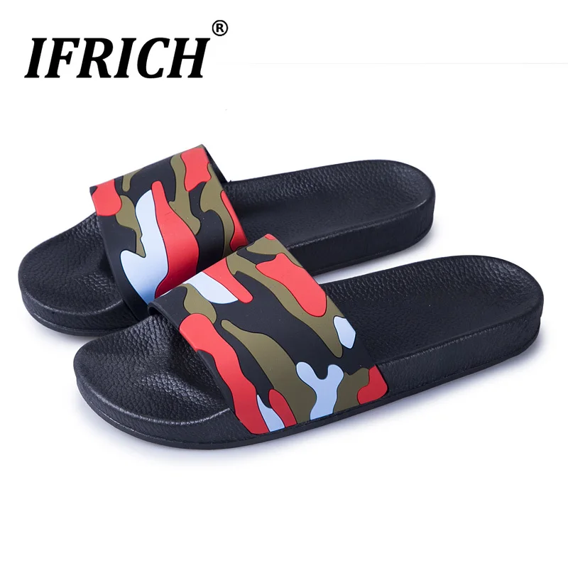 

2019 Men Summer Fashion Beach Slippers Camo Red Gray Flip Flops Platform Man Brand Indoor Slippers Size 38-45 House Men Shoes