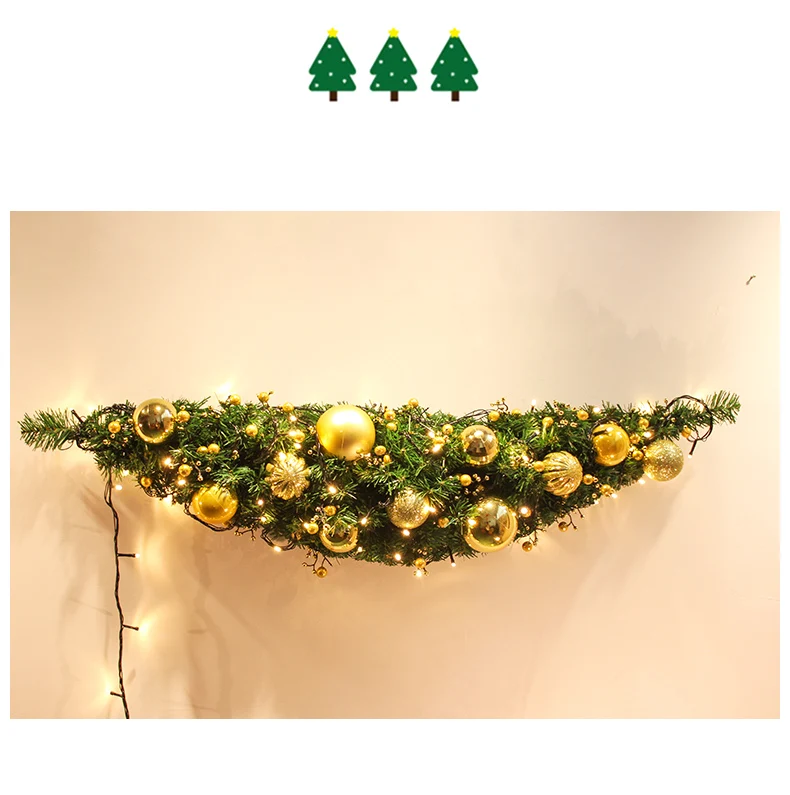

90cm Christmas horned rattan with balls red gold Christmas garland artificial tree Christmas decorations for home freeshipping