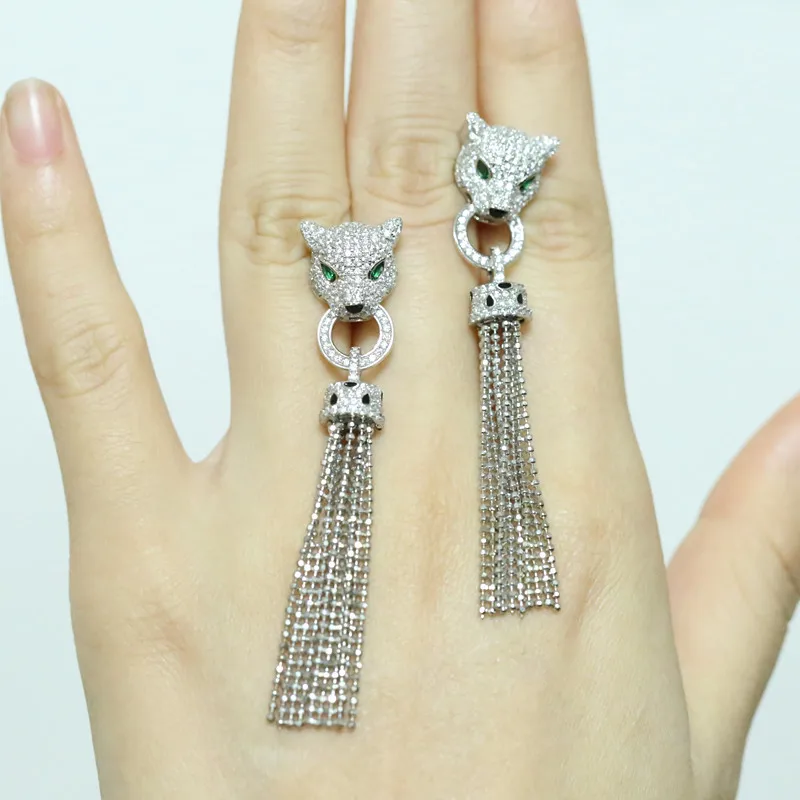

Silver Drop panther Earrings for Women White CZ Diamons Women leopard Earrings Pure 925 Sterling Silver Fashion brand Jewelry