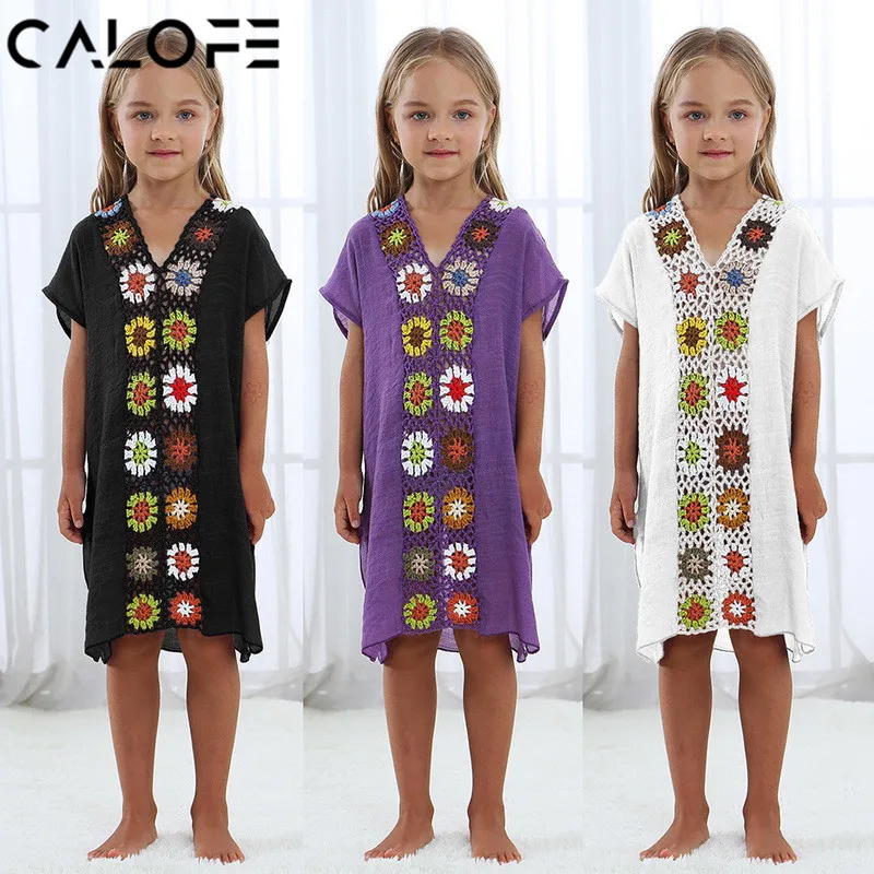 

Children long Beach Dress 2018 Kids Swimwear Patchwork White Beach Tunic Swim Beachwear Girls Swim Dresses bathing Suit