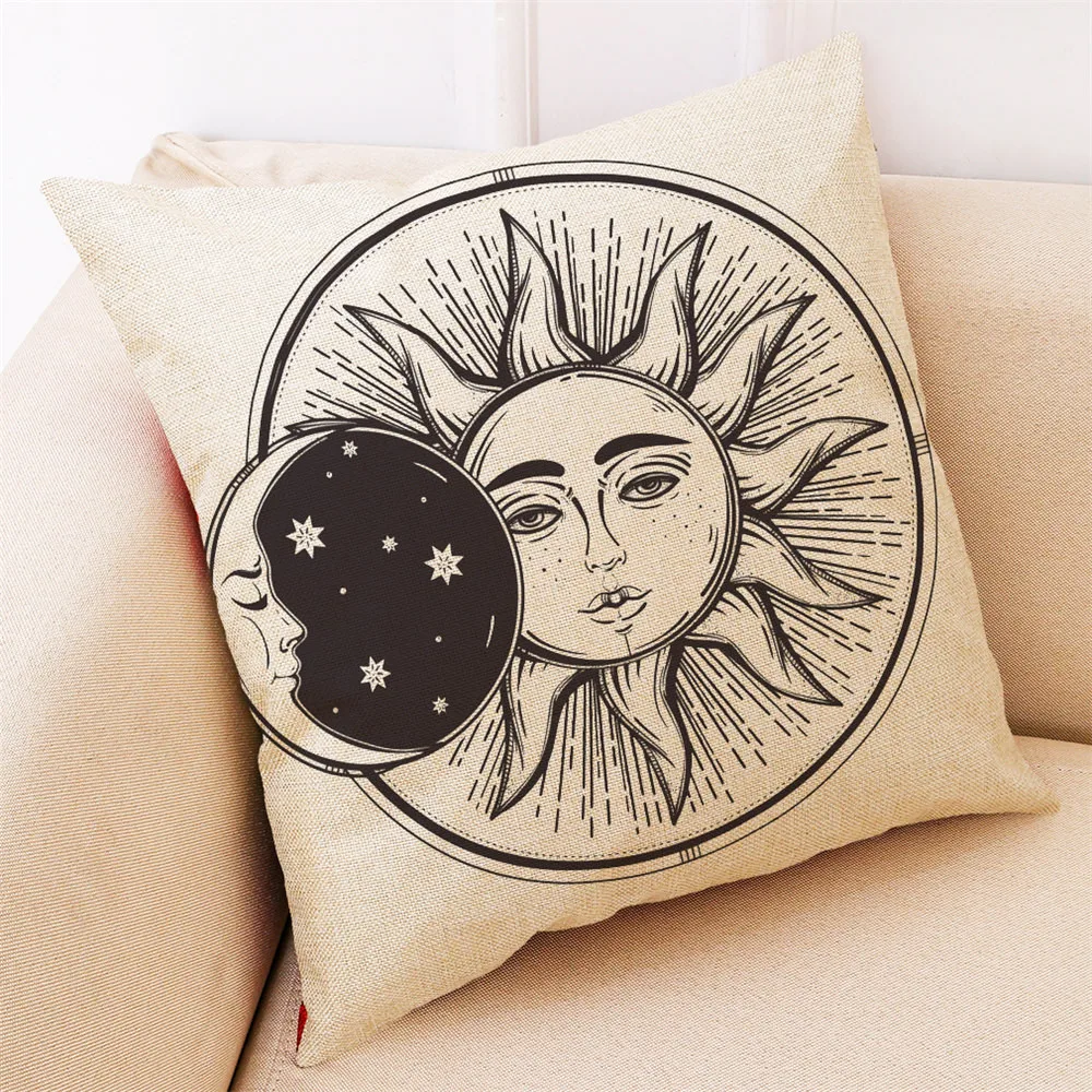 Модный льняной чехол для подушки с рисунком Солнца и Луны, дом, автомобиль, диван, декоративные наволочки с квадратным принтом - Цвет: A