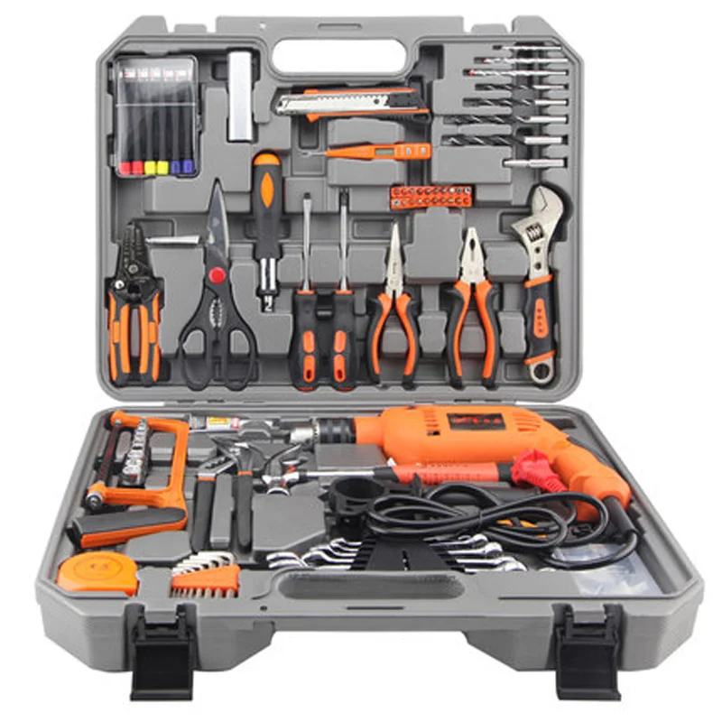 100 pcs multifunctional hardware tools box kit household electric maintenance set carpenter hydropower toolbox with 220V drill 100 pcs multifunctional hardware tools box kit household electric maintenance set carpenter hydropower toolbox with 220V drill