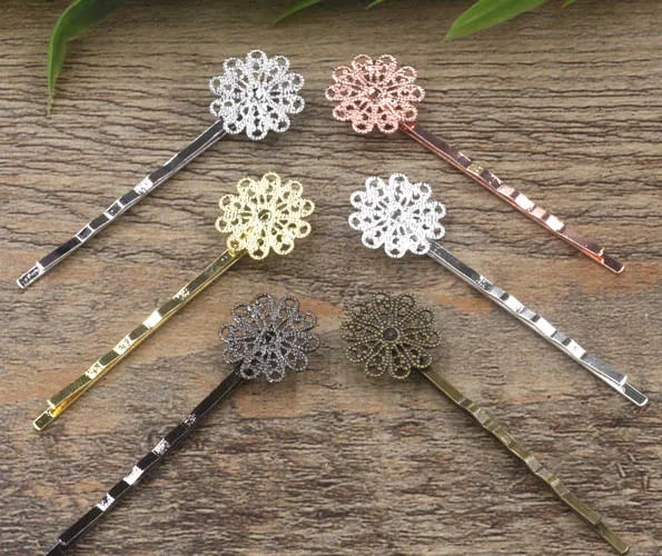 15mm Blank Bobby Pins Hairpins Base Vintage Filigree Circle Flower Hair