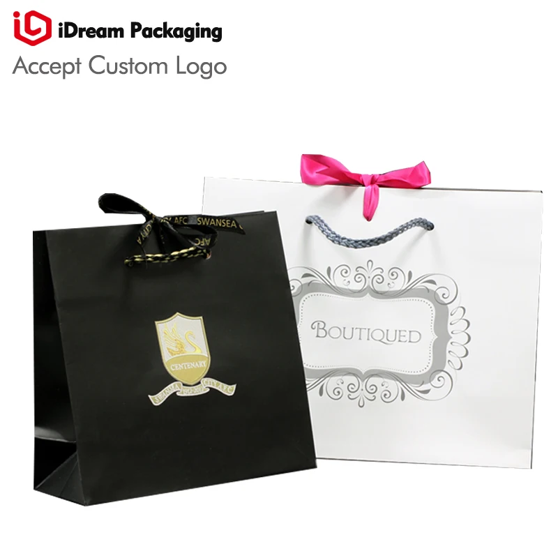 

idream packaging Luxury Paper Bags - Gloss Lamination High End White Custom Printing Logo Ribbon Handle cosmetic Paper Bag