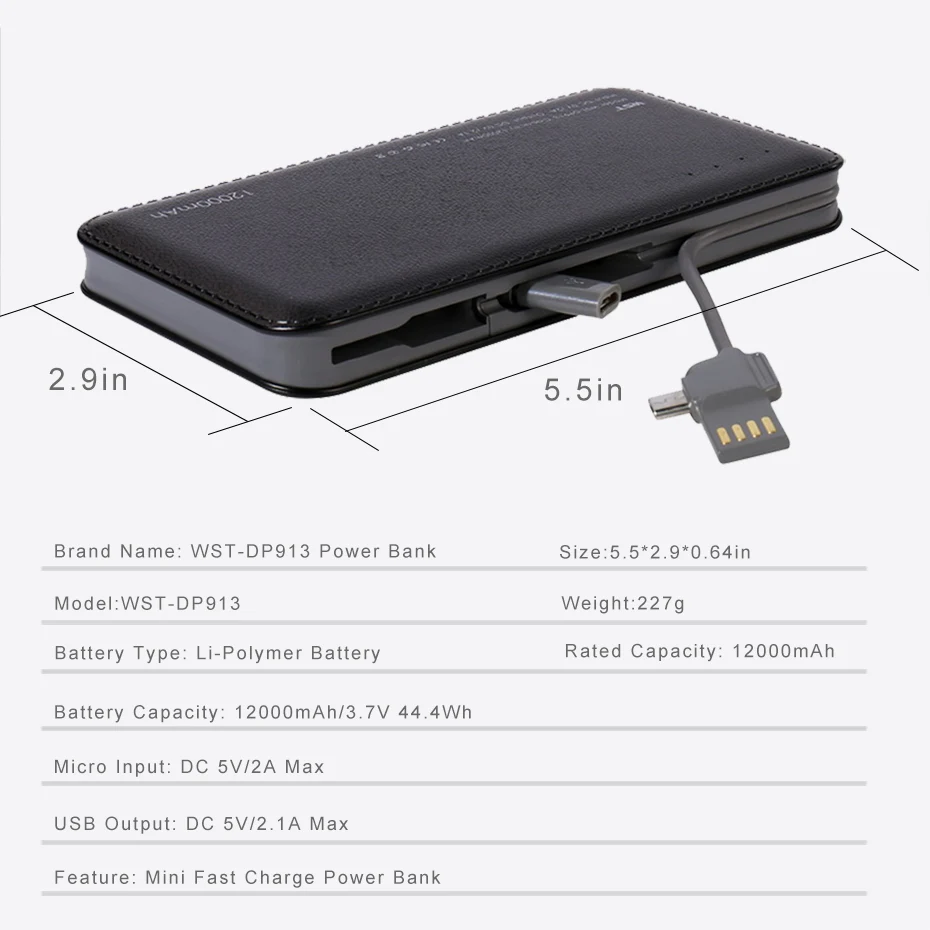 WST 12000mAh Portable Mobile External Battery Phone Power Bank Battery Pack Powerbank For iPhone Samsung Phone Poverbank Charger (8)