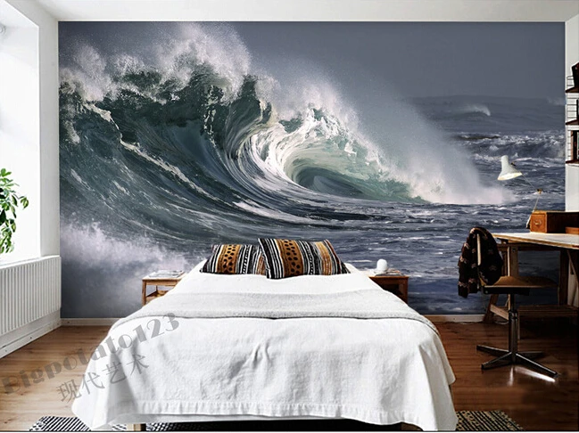 3D большие фрески, Волны из-за сильных волн, Гостиной диван телевизор стены спальня фон