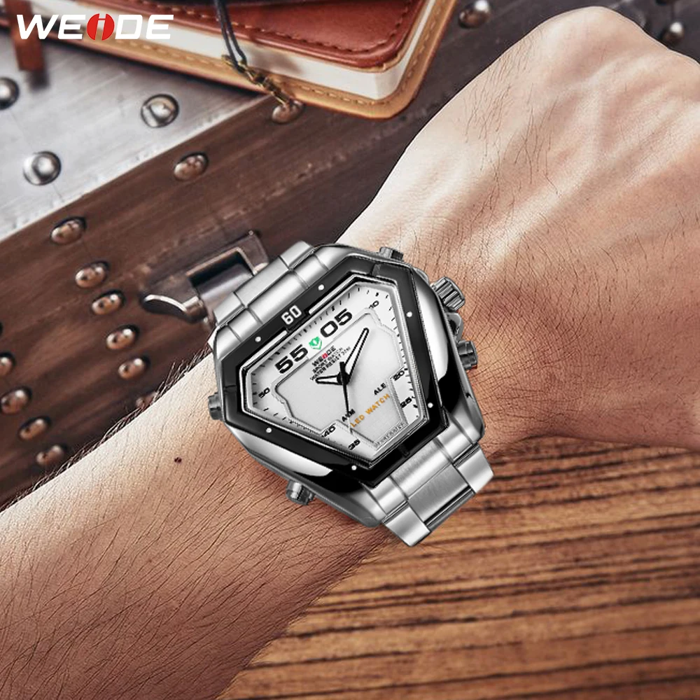 WEIDE Fashion Quality LED Analog Movement Men Luxury Brand Quartz Alloy Waterproof Military Wrist W