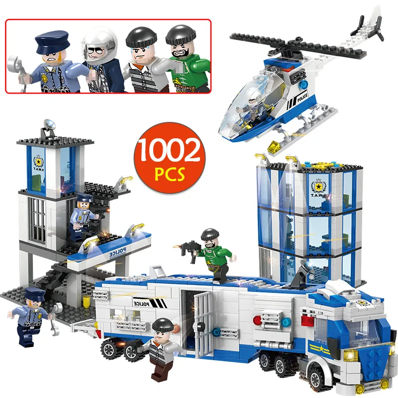 

1002PCS Toys For Boys Police Break Wave Building Block Compatible LegoINGLYS City SWAT Police Trucks Helicopter Bricks DIY Gift