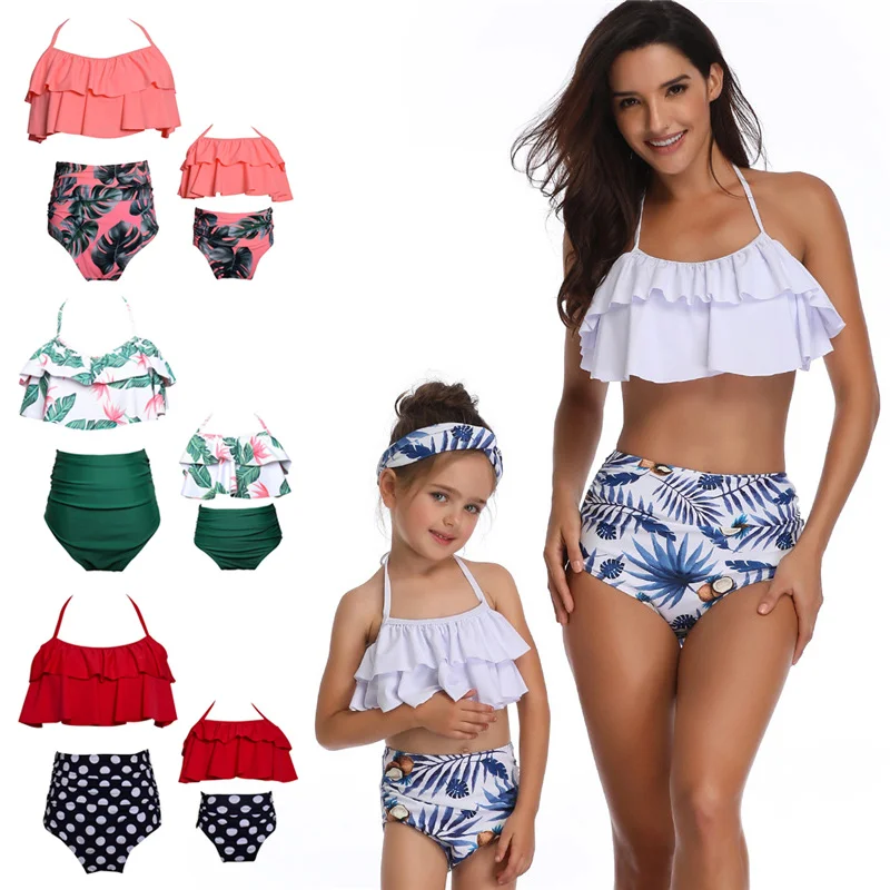 

Parent-child Printing High Waist Swimsuit Ruffle Bikini Set for Mother Daughter M09