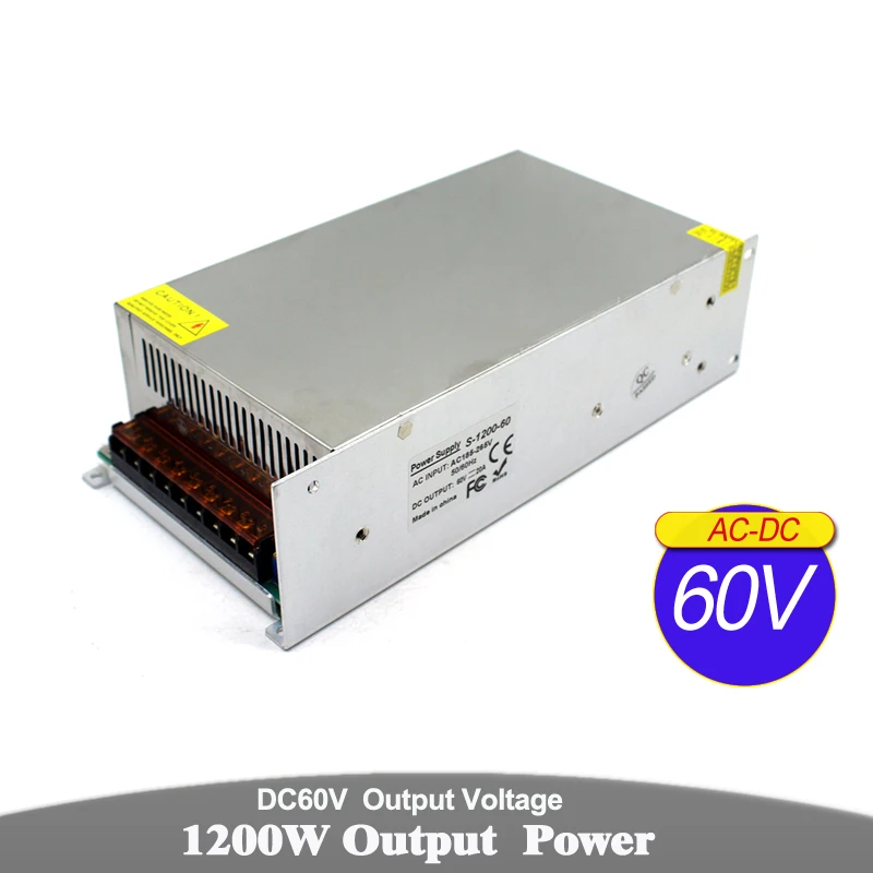 

Universal 1200W 60V 20A Switching power supply Driver Transformers 220V 110V AC to DC60V SMPS For CNC Machine DIY LED CCTV