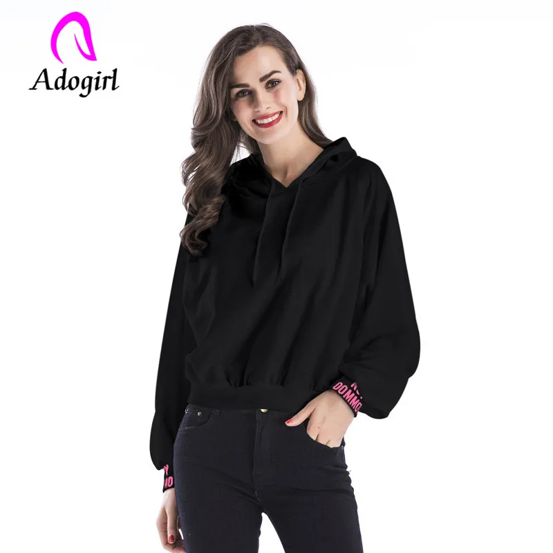 Топы с капюшоном Adogirl надписью на спине для леди рукав Раган японская толстовка