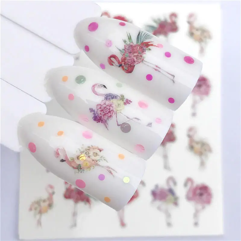 YWK 1 шт., наклейки для ногтей с изображением животных и цветов, водные наклейки для ногтей, рисунок честомеров, переводная наклейка, фламинго, фрукты, украшение для ногтей