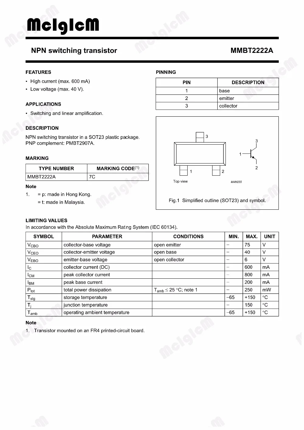 MCIGICM MMBT2222A 100 шт. SOT 23 MMBT2222 2N2222 SMD универсальные Транзисторы NPN 40 в 0.6A Бесплатная