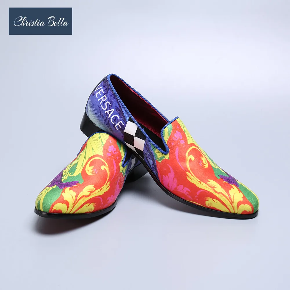 

Christia Bella New Fashion Genuine Leather Men Loafers Large Size Color Printing Slip on Round Toe Formal Men Dress Shoes