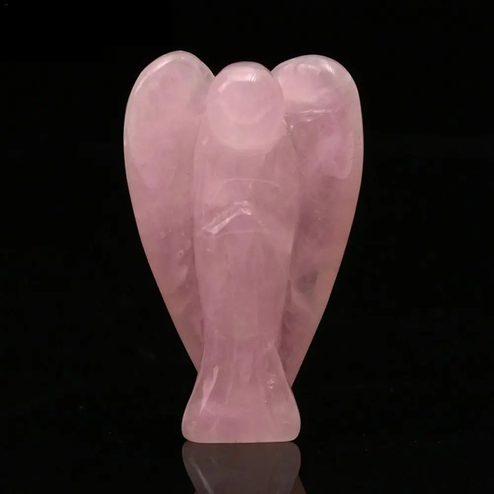 

1.5-Inch Pendant Pink Quartz Jade Angel Crystal Artware Decoration Pocket Guardian Stone Statue Carved Handicrafts Ornaments