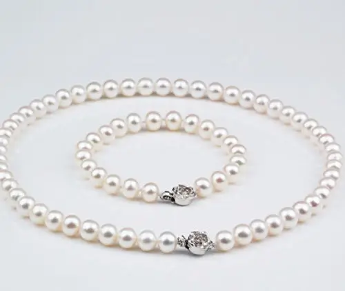 

FREE SHIPPING HOT sell new Style >>>> 8-9mm 18" 7.5"AAA Akoya White Pearl Necklace&Bracelet 925Siver