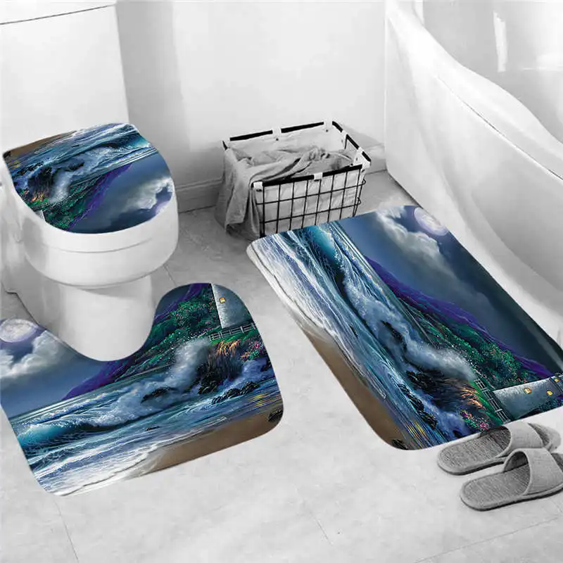 

3Pcs/set Bathroom Mat Set Flannel Anti-Slip Kitchen Bath Mat European Pattern Soft Bathroom Bath Mat Floor Rug Carpet @15