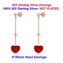 925 пробы серебряные серьги-гвоздики в форме сердца Vnistar с красным кристаллом серьги-гвоздики в форме сердца женские серебряные серьги-гвоздики