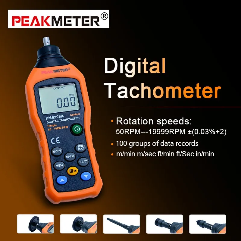 PEAKMETER PM6208A Non Contact Digital Tachometer High Performance 50