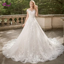 Fsuzwel элегантное винтажное свадебное платье с круглым вырезом и короткими рукавами великолепное свадебное платье трапециевидной формы с аппликацией и шлейфом Vestido de Noiva