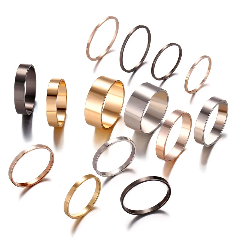 14 Pcs/Set Fashion Gold Silver Black Rings Set For Women 2019 New Boho PUNK Vintage Round Knuckle Ring Female Jewelry Gifts